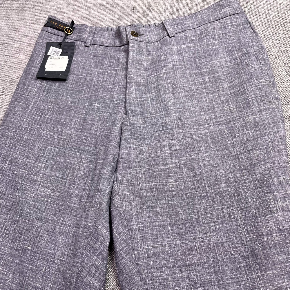 Ted Baker Jem Textured Dress Pants Mens 35 Light Gray Wool Stretch TB605059 - Picture 4 of 15